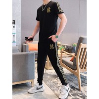 悦优选男士夏季刺绣套装男2021新款休闲运动潮流韩版帅气两件套冰